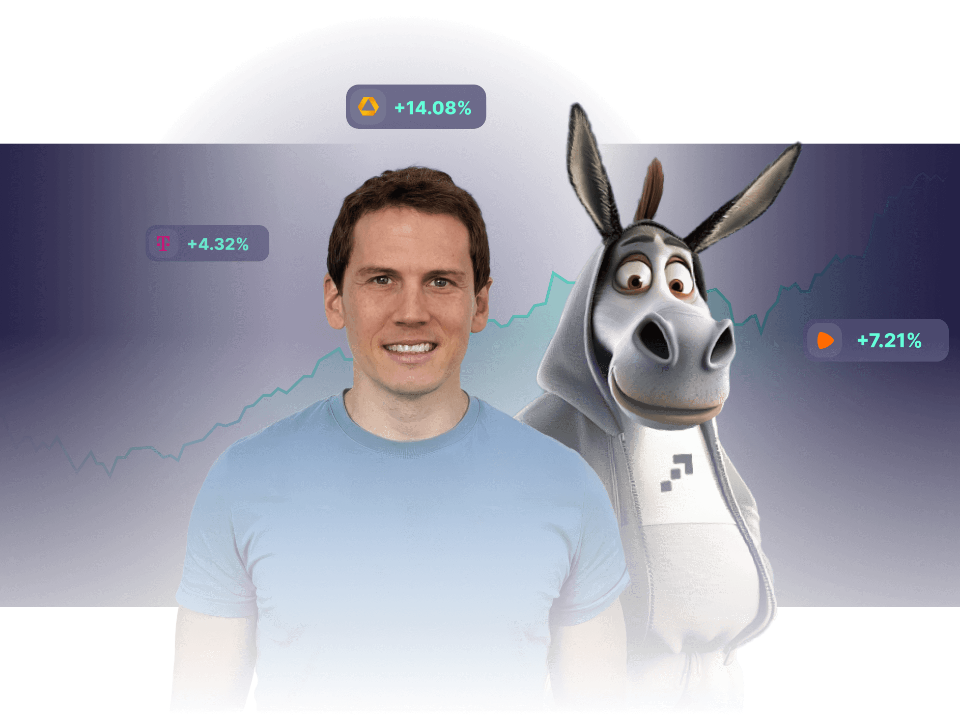 Michael Flender und Goldesel-Maskottchen – Börsencommunity und Trading